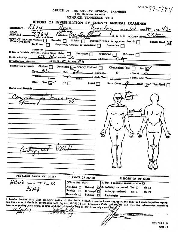 Elvis death - autopsy report - death elvis presley